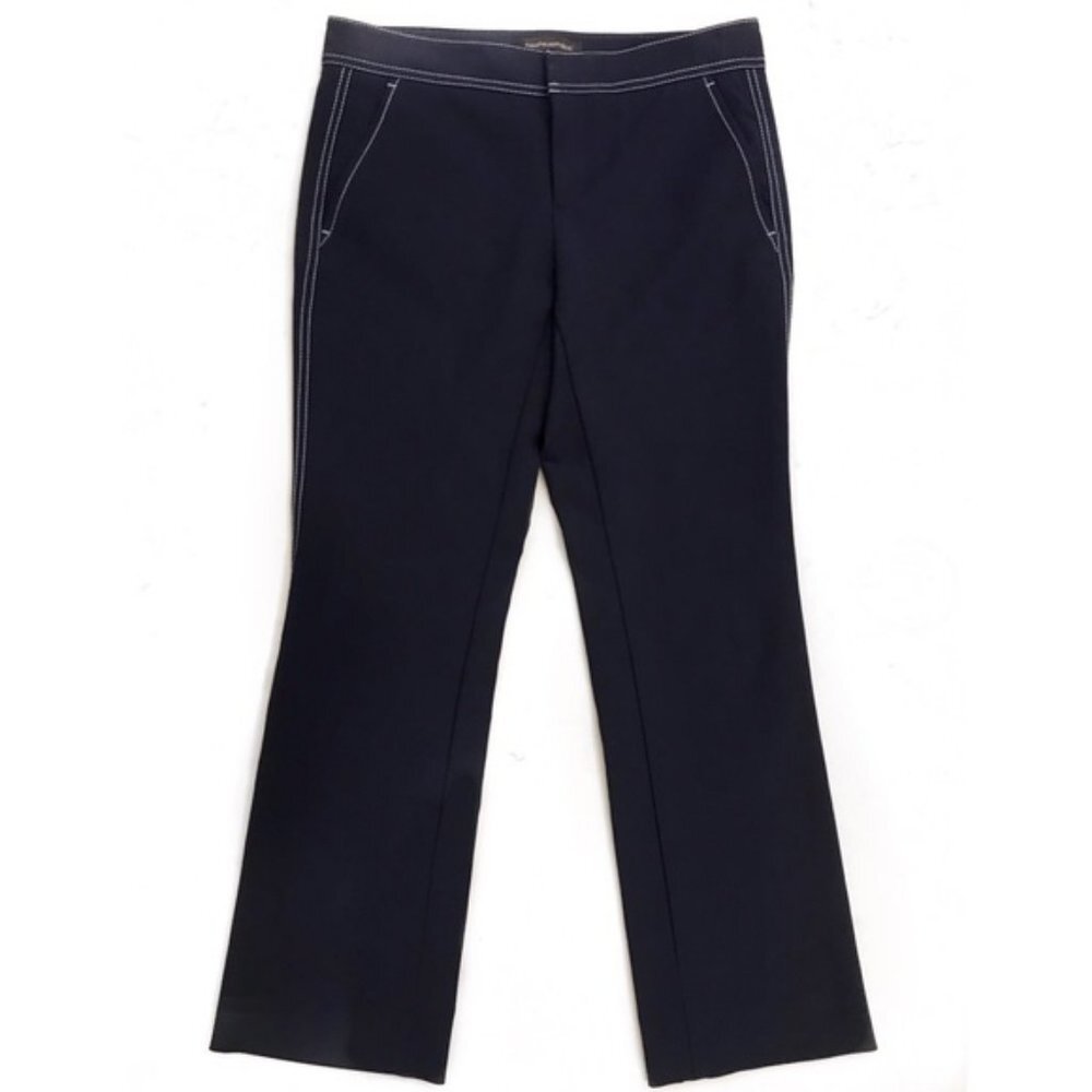 Banana Republic Crop Flare Pants Size 0 Navy Contrast Stitch Tailored Minimalist